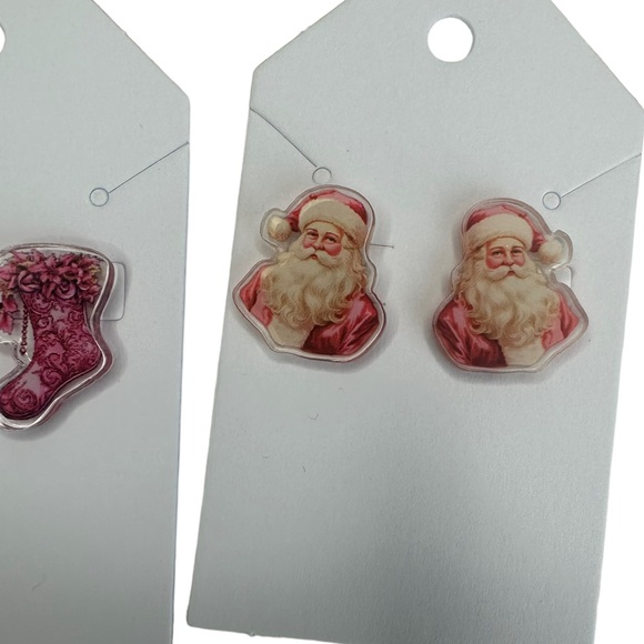 Set of 3 Pink NEW Christmas Holiday Stud Acrylic Handmade Earrings - Picture 7 of 8